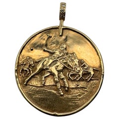 Solid 18 Karat Yellow Gold Polo Player Pendant