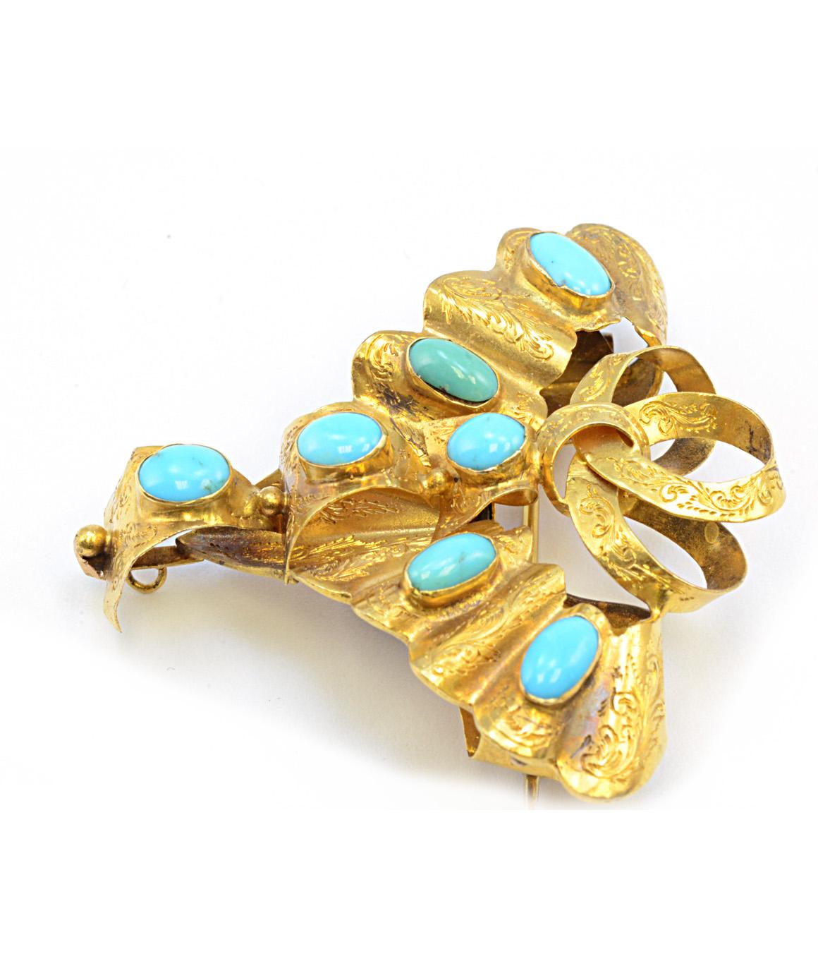 Women's or Men's Solid 18 Karat Yellow Gold Victorian Turquoise Mourning Pin 7.0g