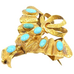 Solid 18 Karat Yellow Gold Victorian Turquoise Mourning Pin 7.0g