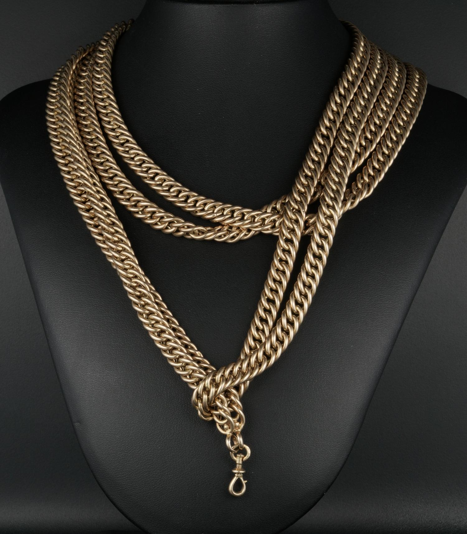 Solid 18 Karat Rare Extra Long Victorian Curb Necklace In Good Condition In Napoli, IT