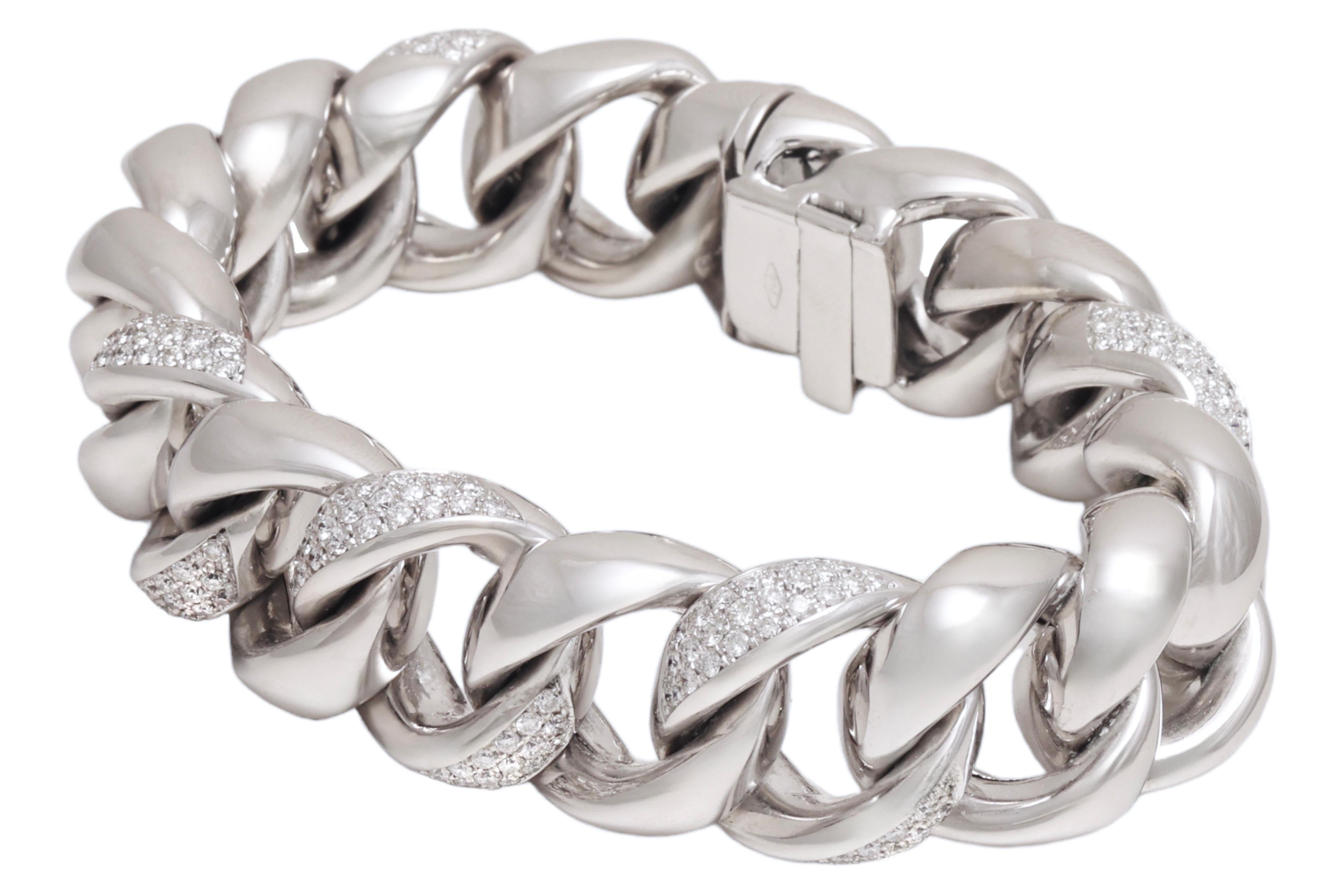 Oro blanco macizo de 18 kt Pulsera de cadena engastada con pavé de 6 ct de diamantes Moderno en venta