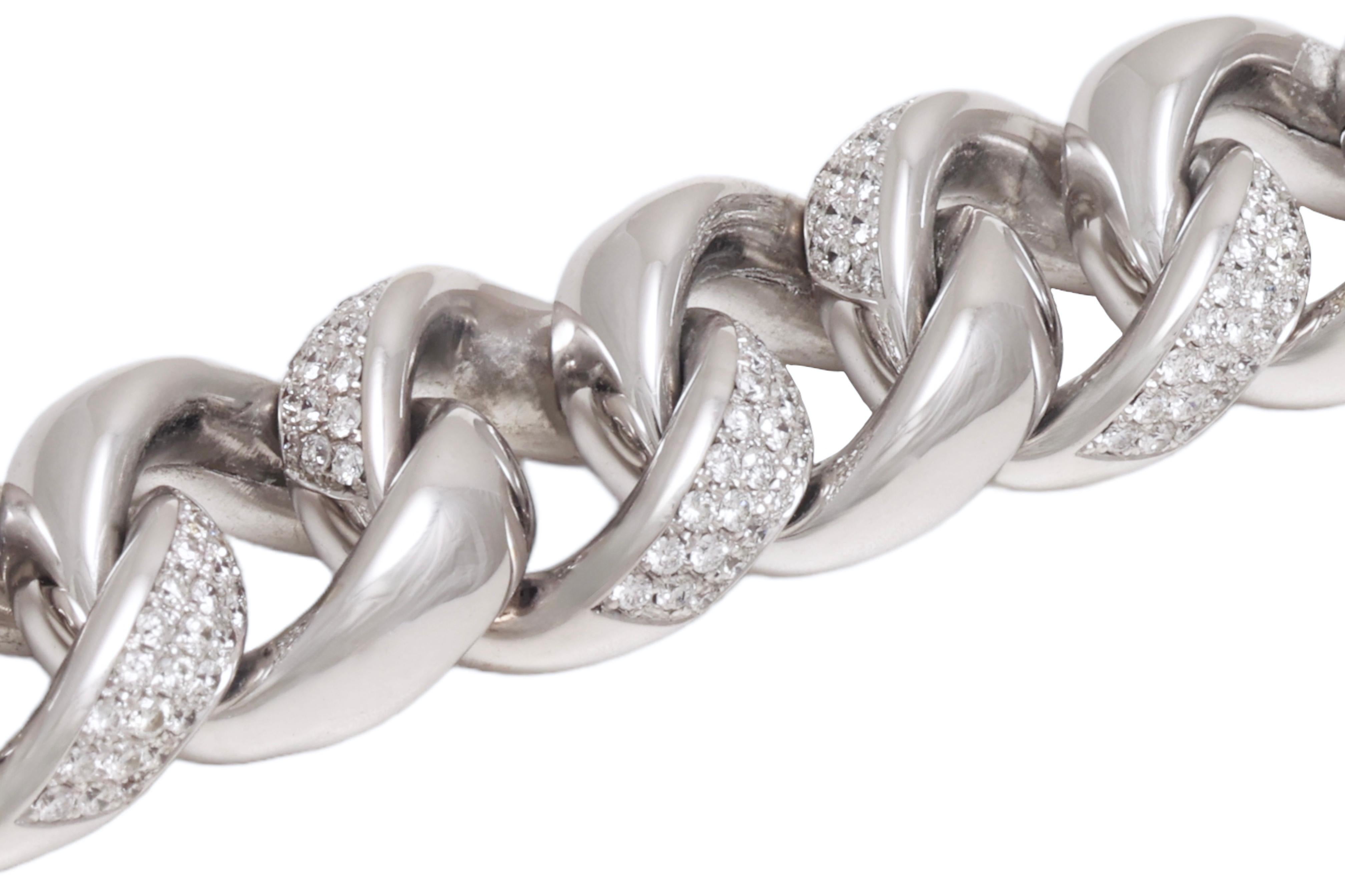 Oro blanco macizo de 18 kt Pulsera de cadena engastada con pavé de 6 ct de diamantes Corte brillante en venta