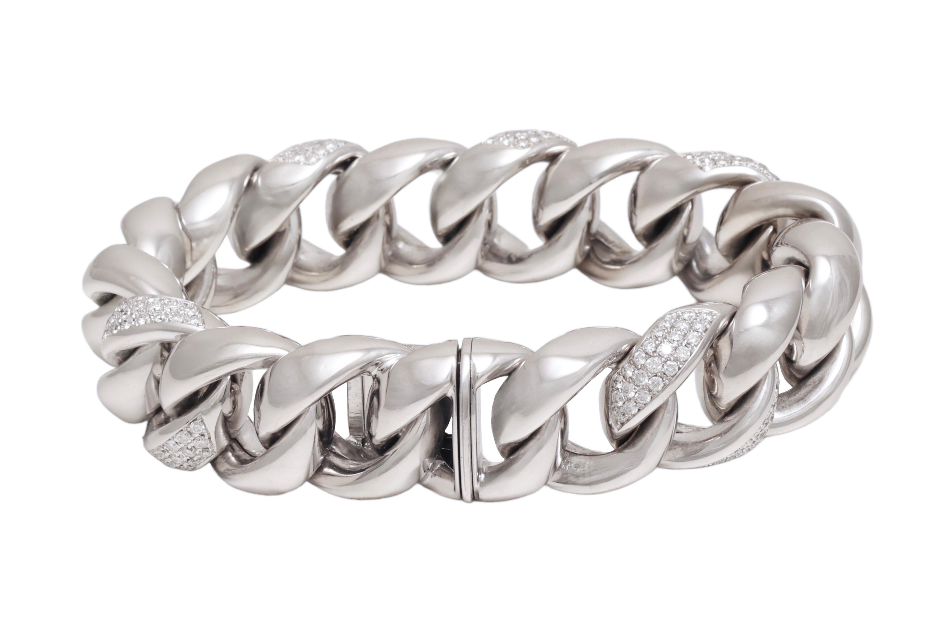 Oro blanco macizo de 18 kt Pulsera de cadena engastada con pavé de 6 ct de diamantes en Nuevo estado para la venta en Antwerp, BE
