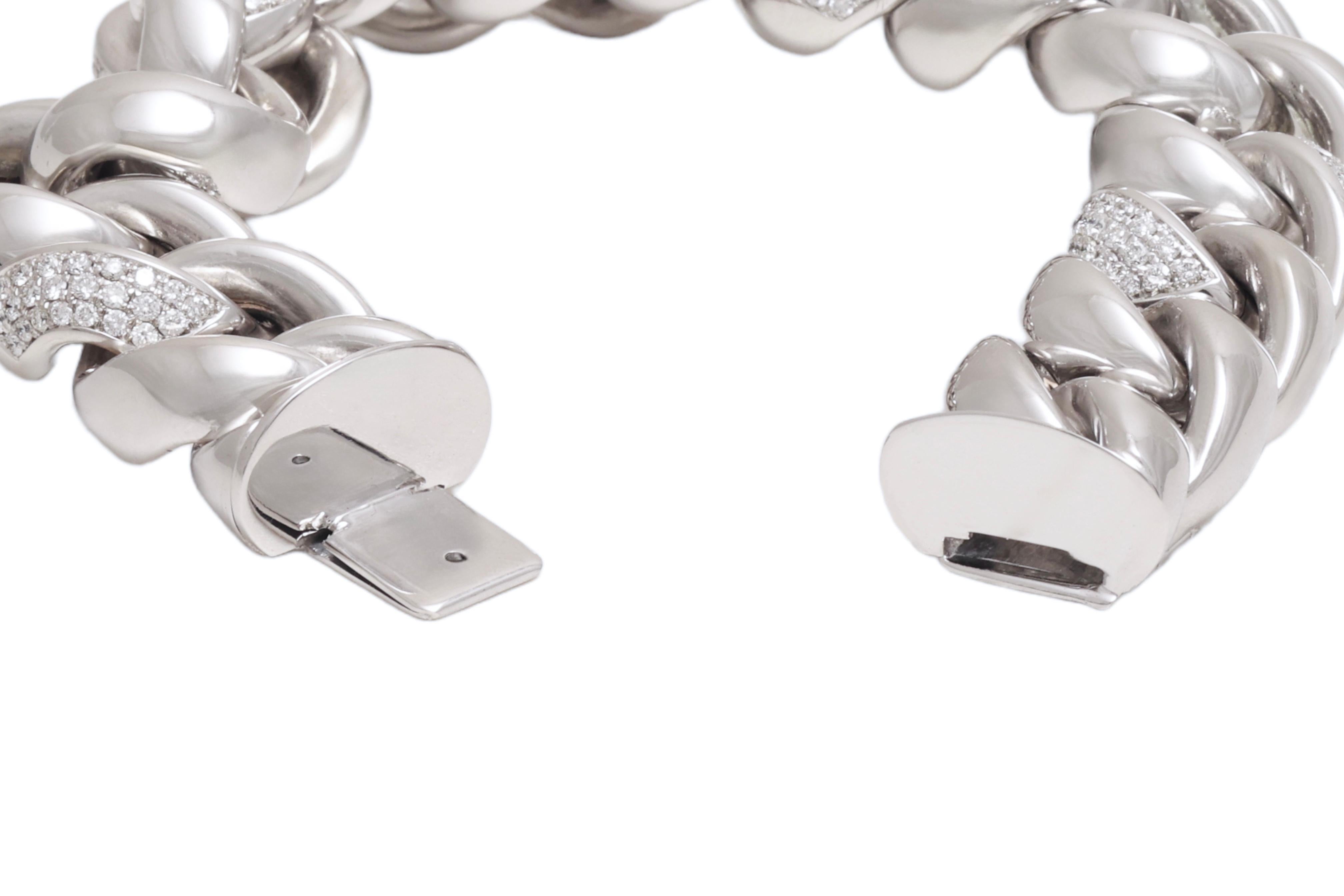 Femenino o masculino Oro blanco macizo de 18 kt Pulsera de cadena engastada con pavé de 6 ct de diamantes en venta
