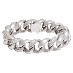 Oro blanco macizo de 18 kt Pulsera de cadena engastada con pavé de 6 ct de diamantes