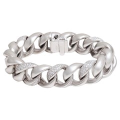 Solid 18 Kt White Gold 6 Ct Diamonds Pavé Set Chain Bracelet