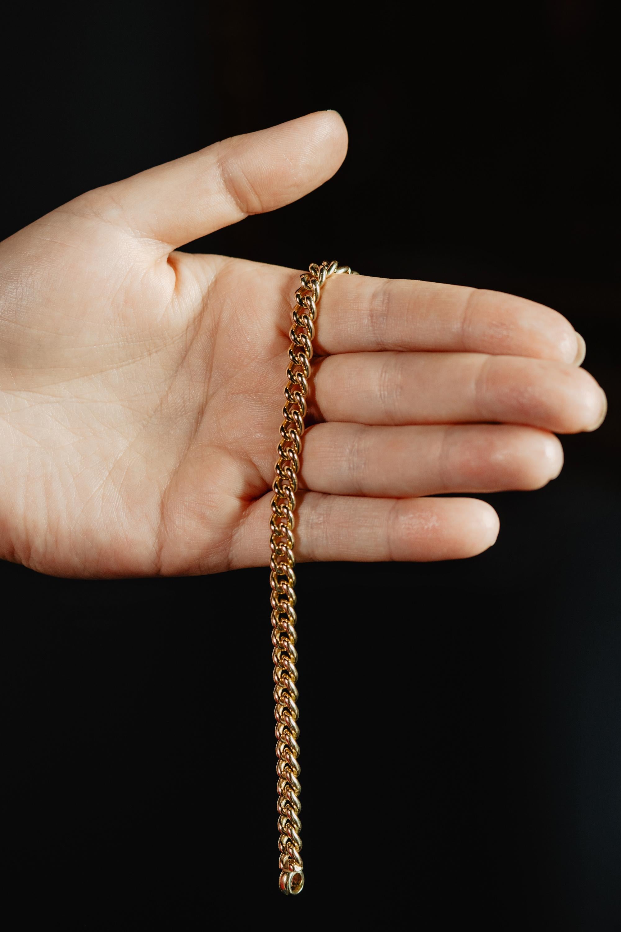 Armband aus massivem 18 Karat 750 Gelbgold Unisex mit geschwungener Kette, stapelbar 8
