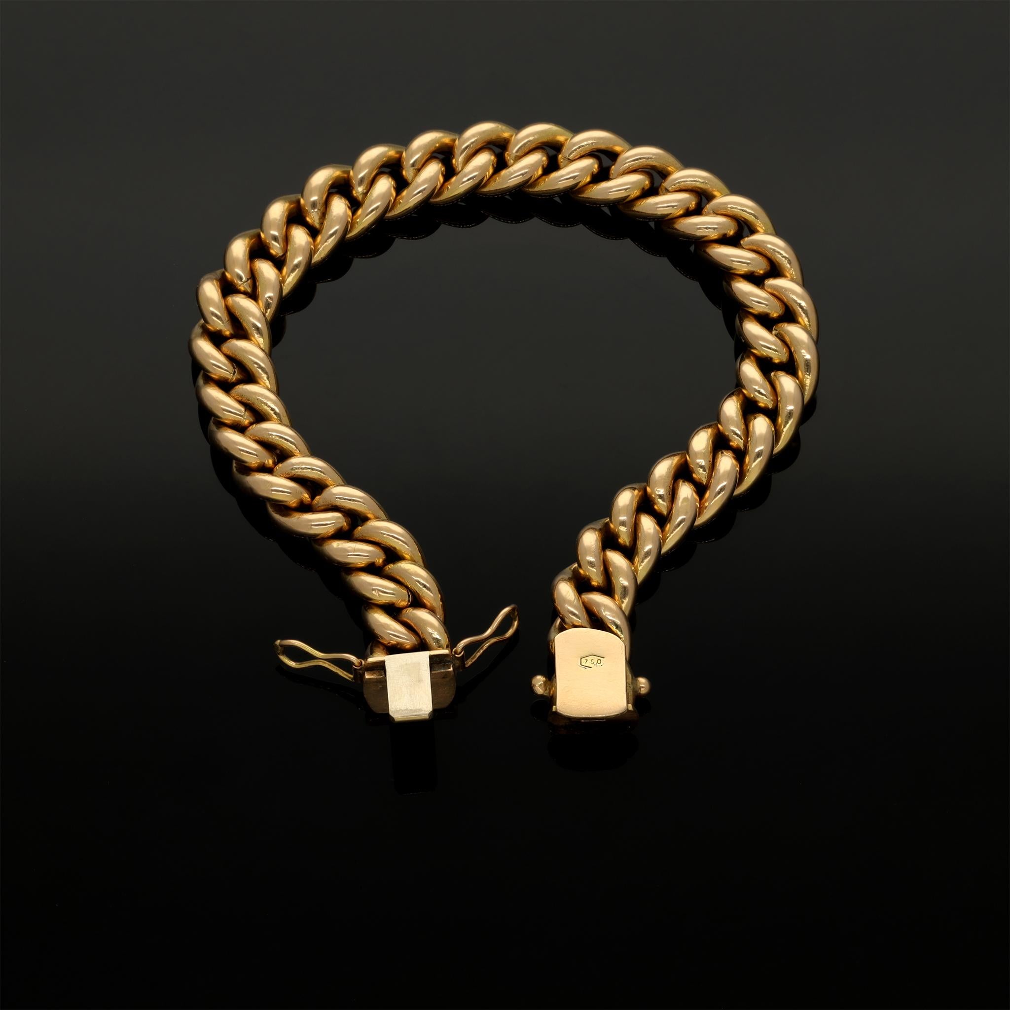 Armband aus massivem 18 Karat 750 Gelbgold Unisex mit geschwungener Kette, stapelbar (Art déco)