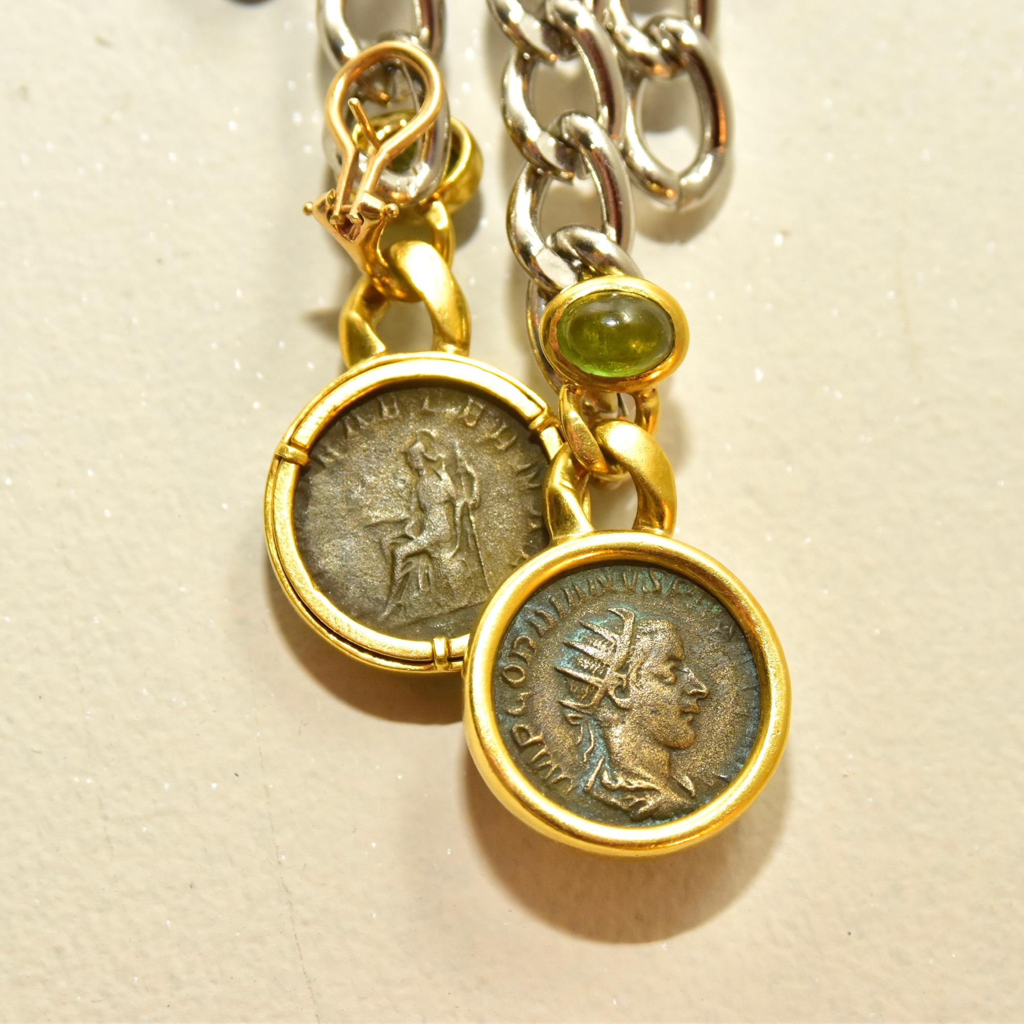 Solid 18k Ancient Greek Coin & Aventurine Dangle Earrings 3