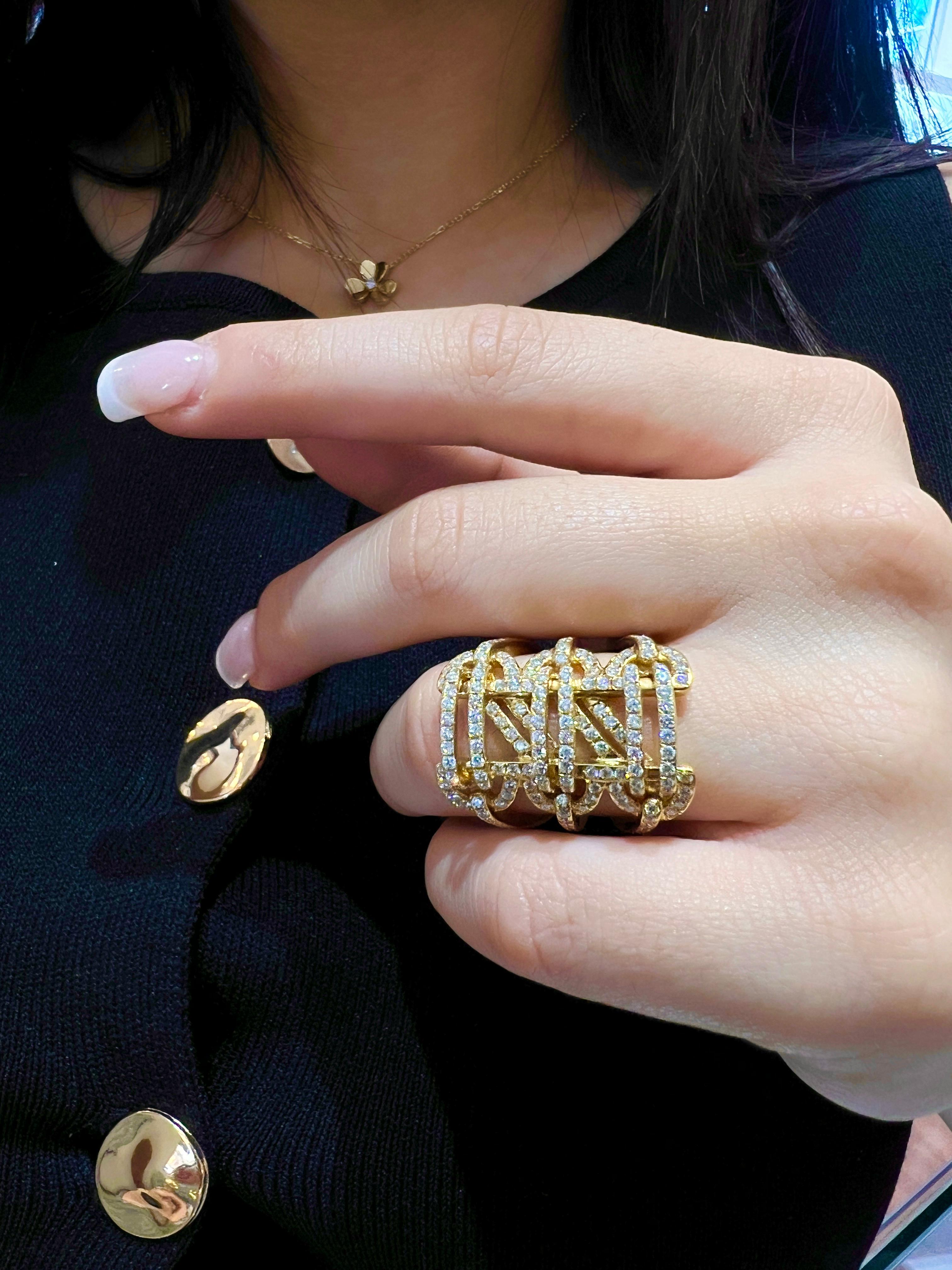 Anello con corsetto in oro massiccio 18k e diamanti in stile italiano pesante da 2,00 carati in vendita 5