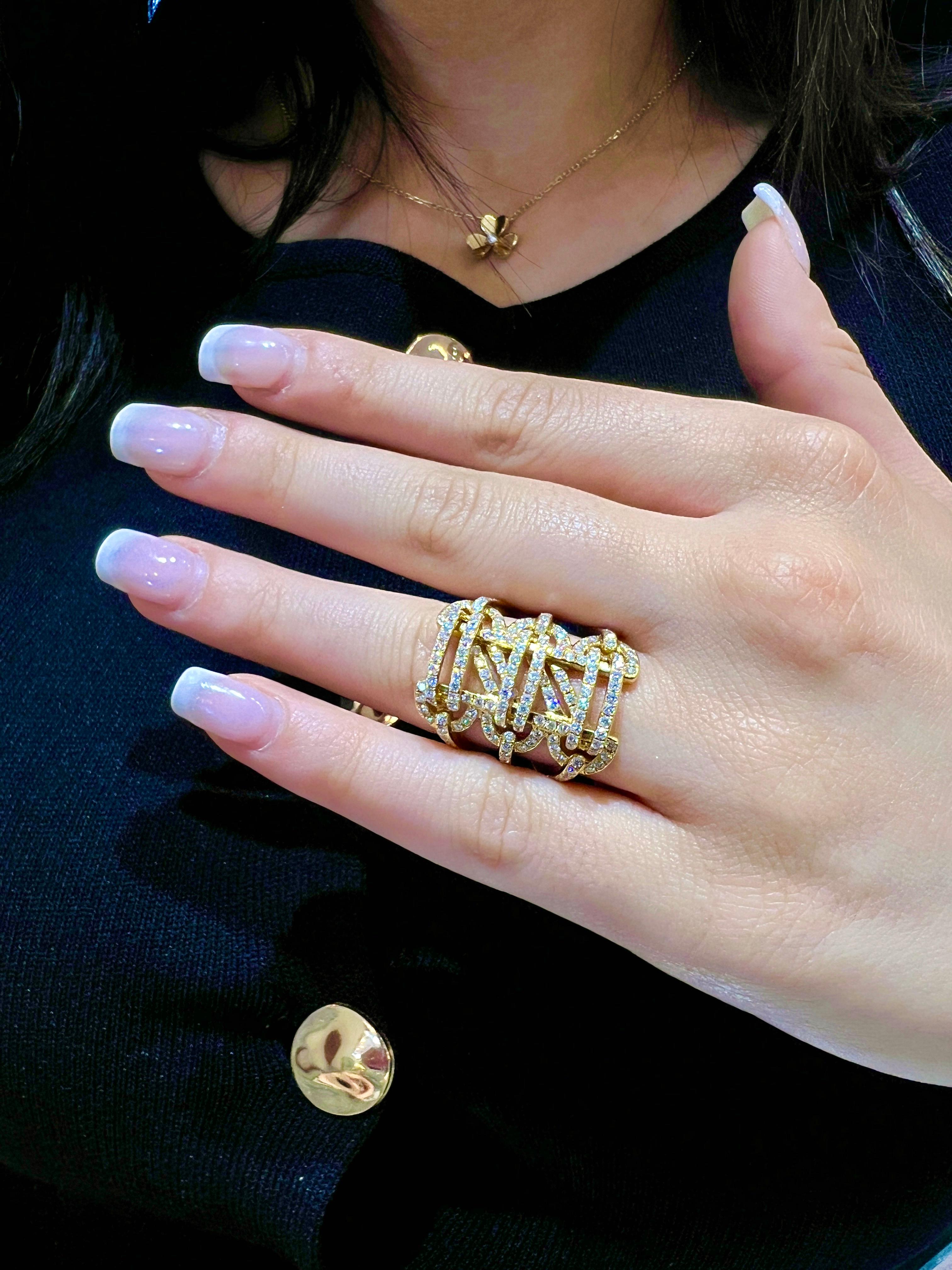 Anello con corsetto in oro massiccio 18k e diamanti in stile italiano pesante da 2,00 carati in vendita 6