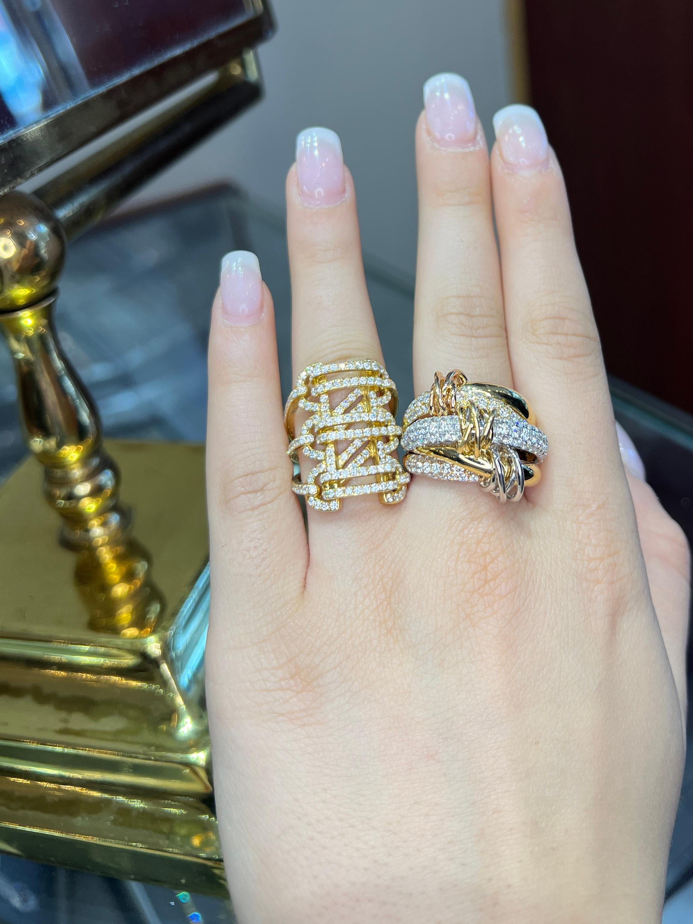 Anello con corsetto in oro massiccio 18k e diamanti in stile italiano pesante da 2,00 carati in vendita 8