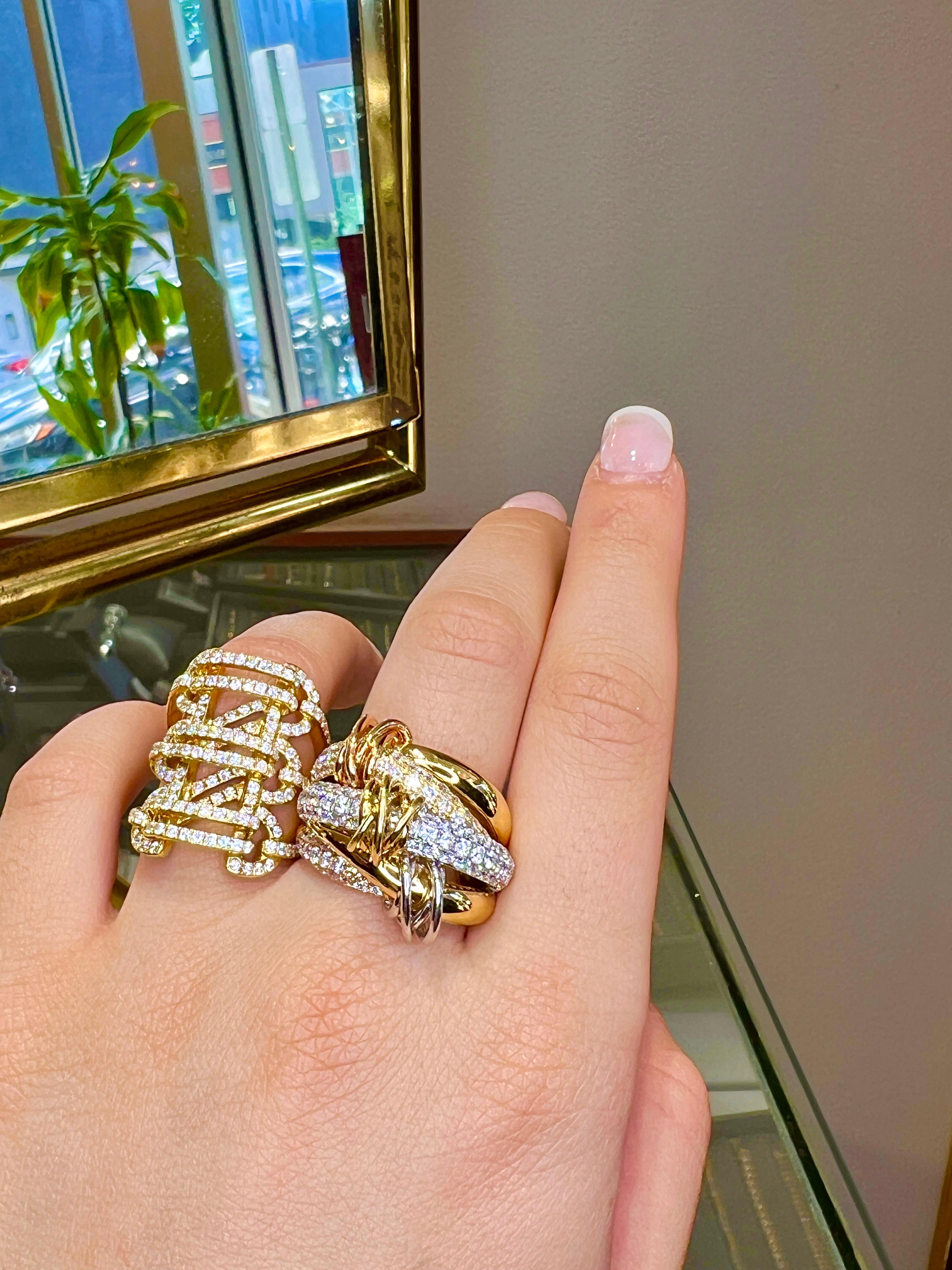 Anello con corsetto in oro massiccio 18k e diamanti in stile italiano pesante da 2,00 carati in vendita 9