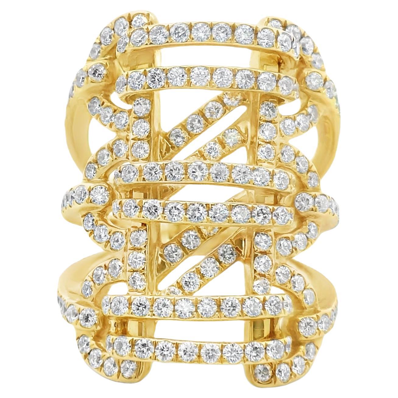 Anello con corsetto in oro massiccio 18k e diamanti in stile italiano pesante da 2,00 carati in vendita