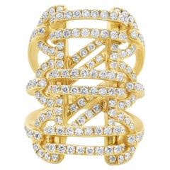 Solid 18k Gold and Diamond Italian Style Heavy 2.00 Carat Corset Statement Ring