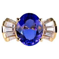 Used Solid 18K Gold Chunky 80s Tanzanite and Diamond Cocktail Ring