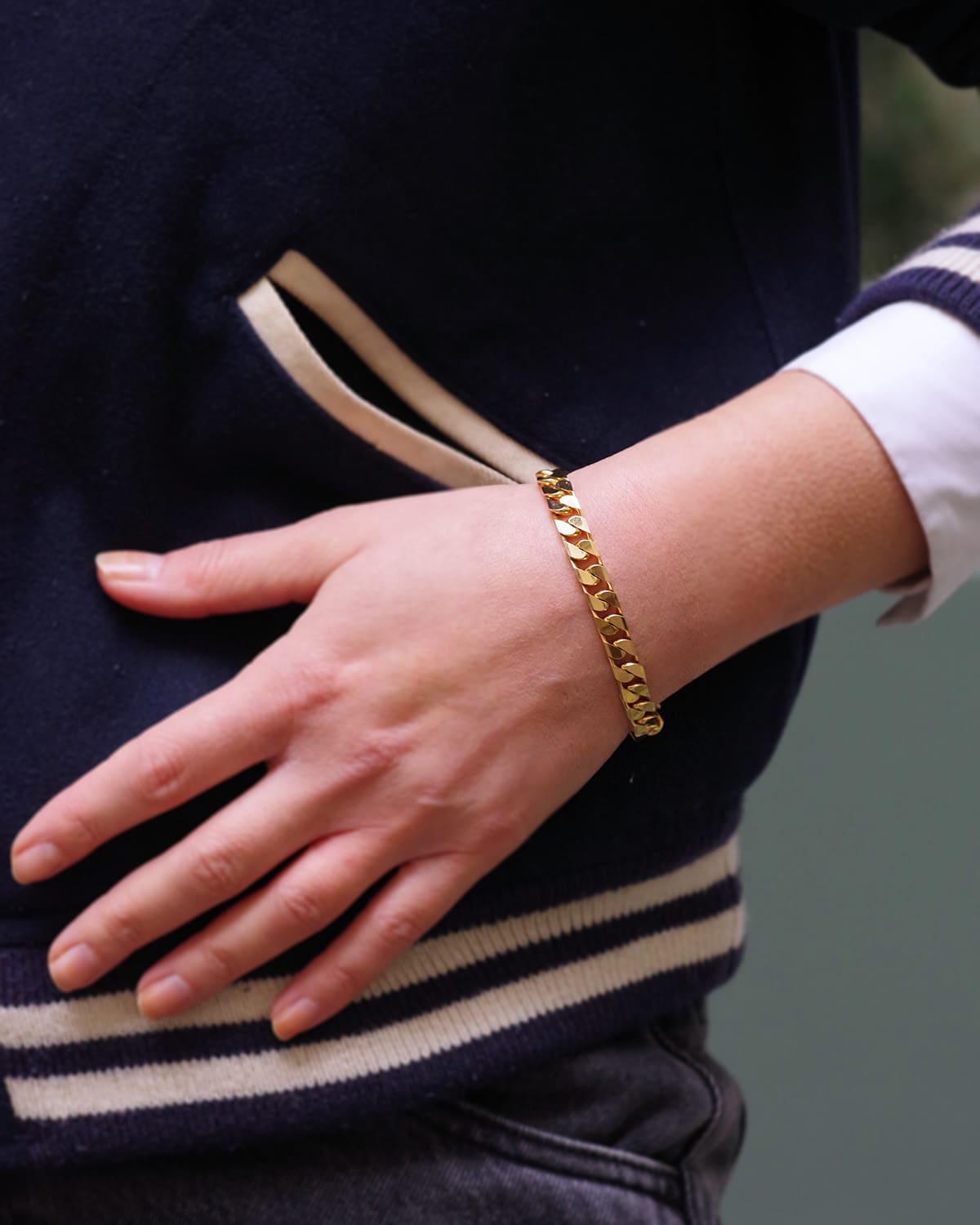 Massiv 18k Gold Panzerkette Französisch Armband, Vintage massiv Gold Armband, Vintage im Zustand „Gut“ im Angebot in PARIS, FR