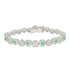 Solid 18k Gold Emerald Diamond Bracelet, White Gold Natural Emerald Bracelets