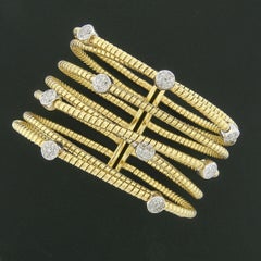 Solid 18k Gold Pave Diamond Wide Cable Crossover Flexible Cuff Bracelet