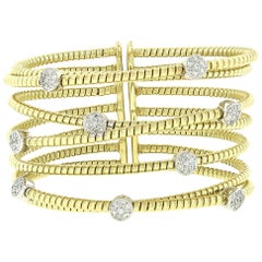 Solid 18k Gold Pave Diamond Wide Cable Crossover Flexible Cuff Bracelet