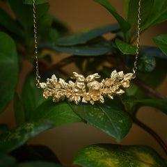 Solid 18k Gold Rabbits in a Strawberry Patch Necklace by Lucy Stopes-Roe