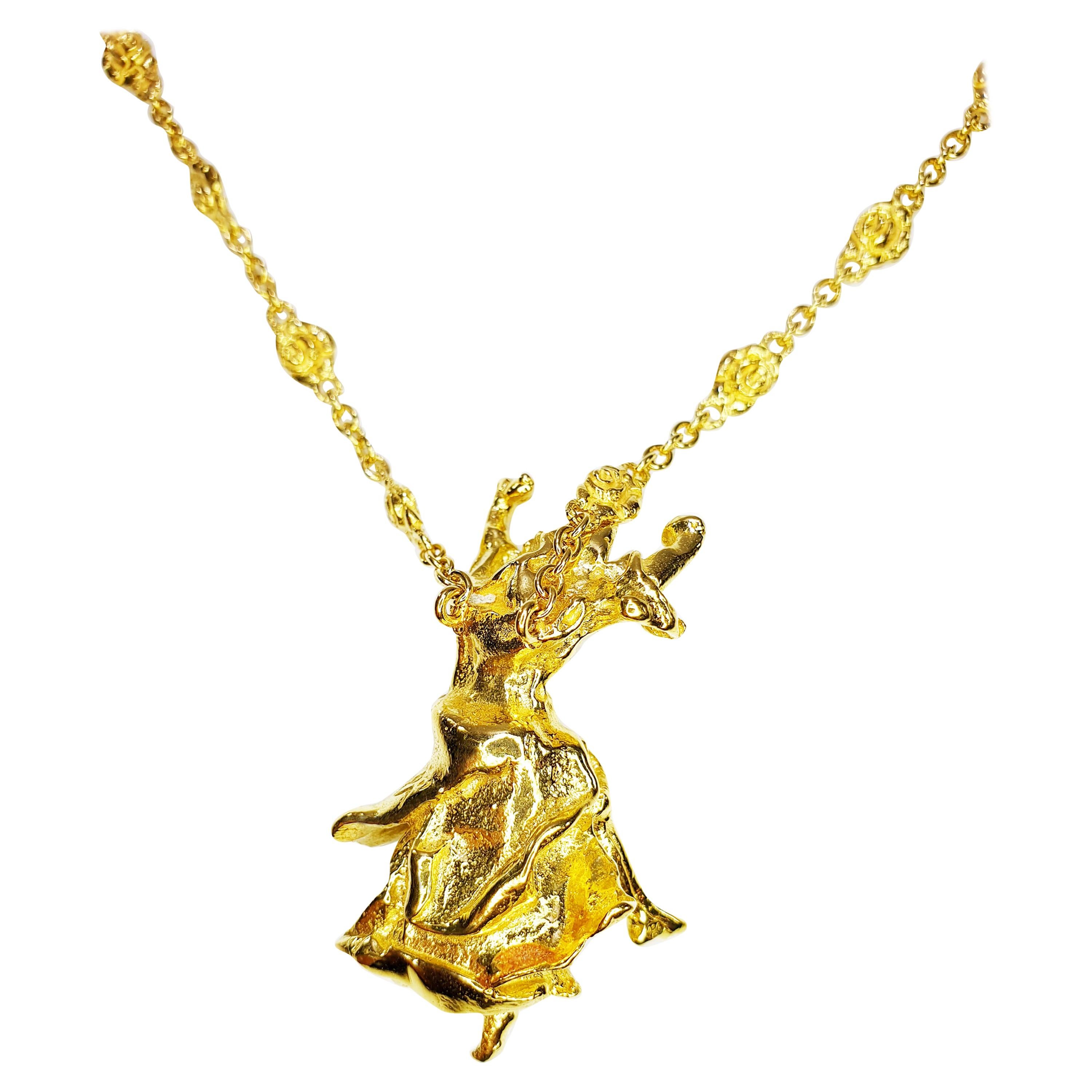Solid 18k Gold Salvador Dalí Carmen of Crótalos Necklace Sculpture For Sale