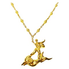 Solid 18k Gold Salvador Dalí the Man on Dolphin Necklace Sculpture