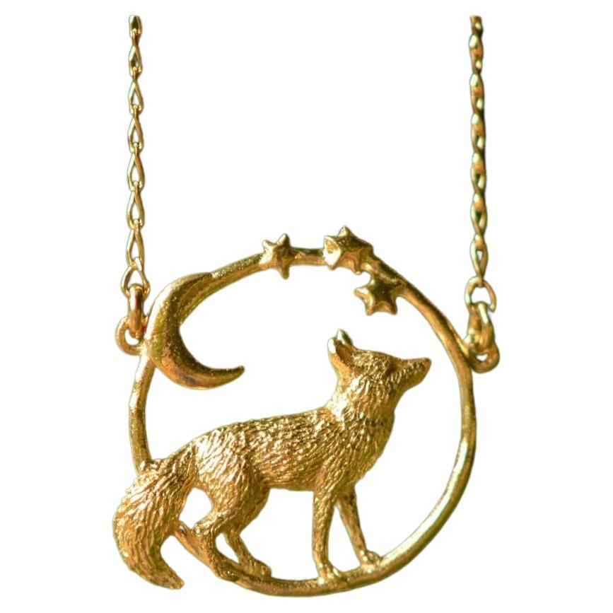 Solid 18k Gold Stargazing Fox Necklace by Lucy Stopes-Roe For Sale