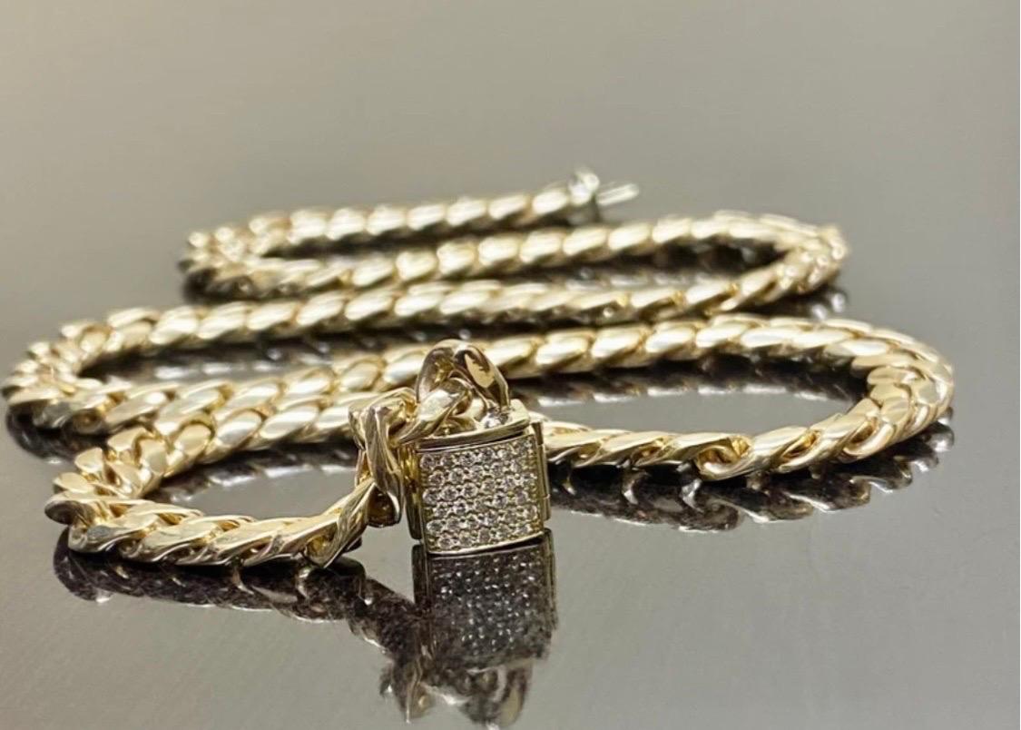 Solid 18K Gold Yellow Gold Diamond Miami Cuban Link Necklace For Sale 4