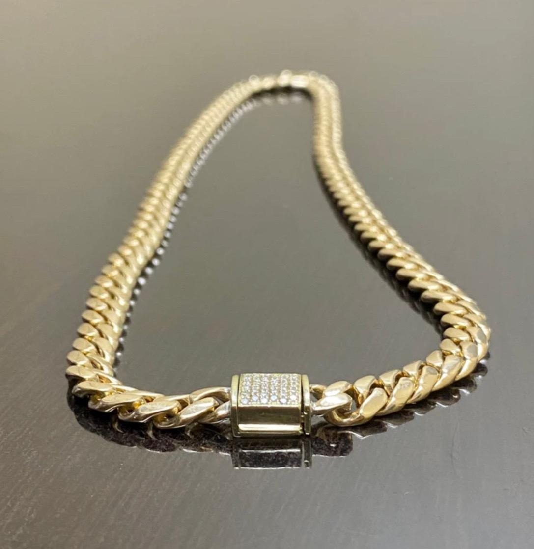 Solid 18K Gold Yellow Gold Diamond Miami Cuban Link Necklace For Sale 6