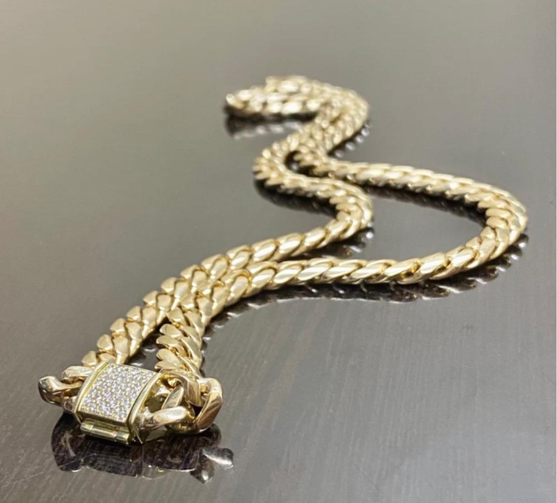 Solid 18K Gold Yellow Gold Diamond Miami Cuban Link Necklace For Sale 7