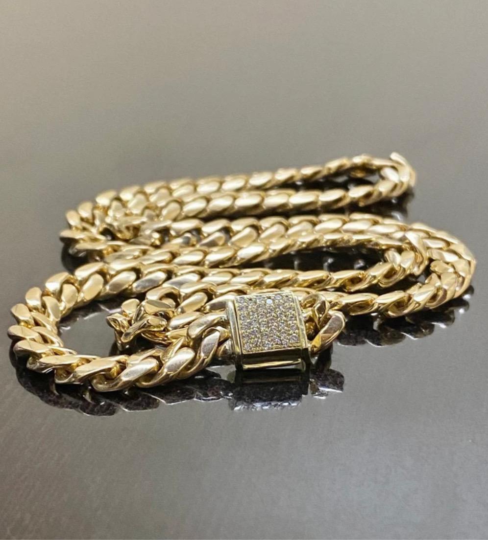 Solid 18K Gold Yellow Gold Diamond Miami Cuban Link Necklace For Sale 10
