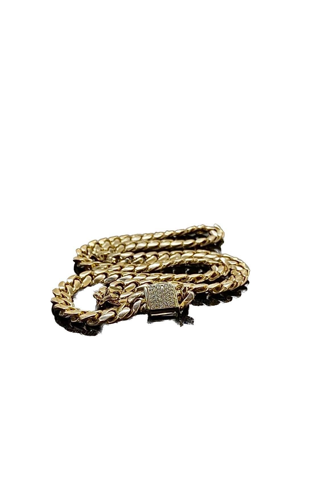 Solid 18K Gold Yellow Gold Diamond Miami Cuban Link Necklace 13