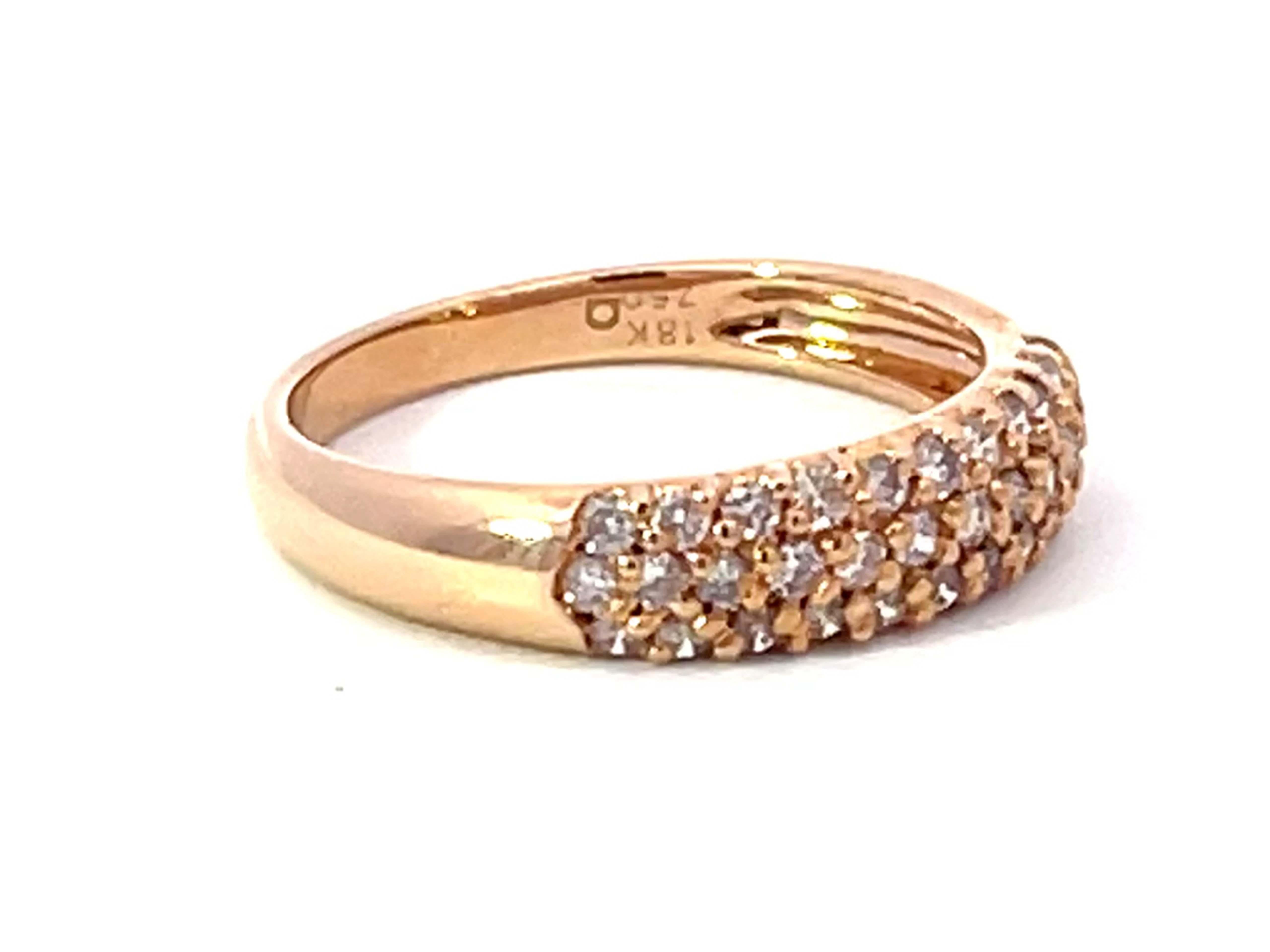 Modern Solid 18K Rose Gold Pave Diamond Dome Band Ring
