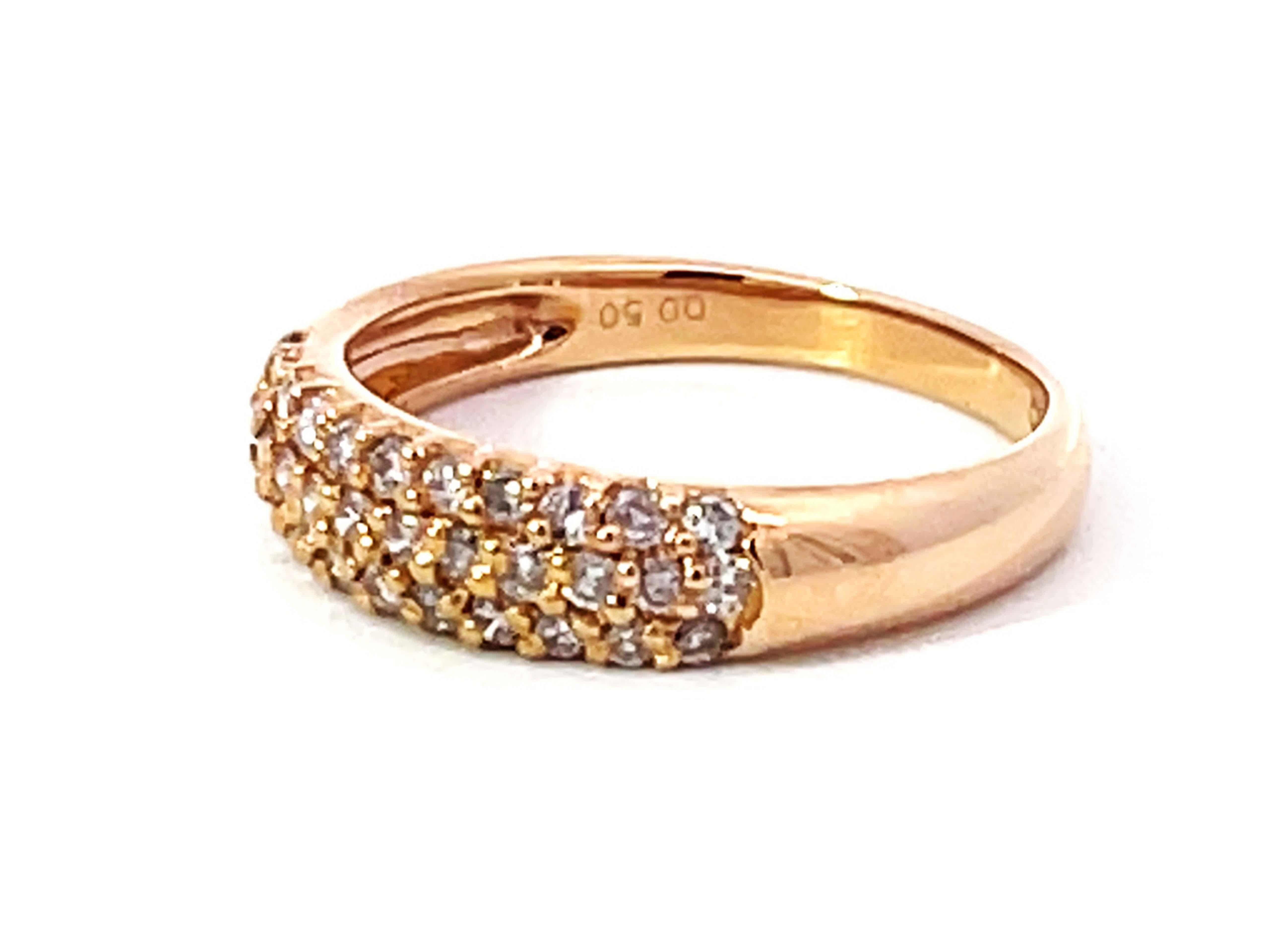Brilliant Cut Solid 18K Rose Gold Pave Diamond Dome Band Ring
