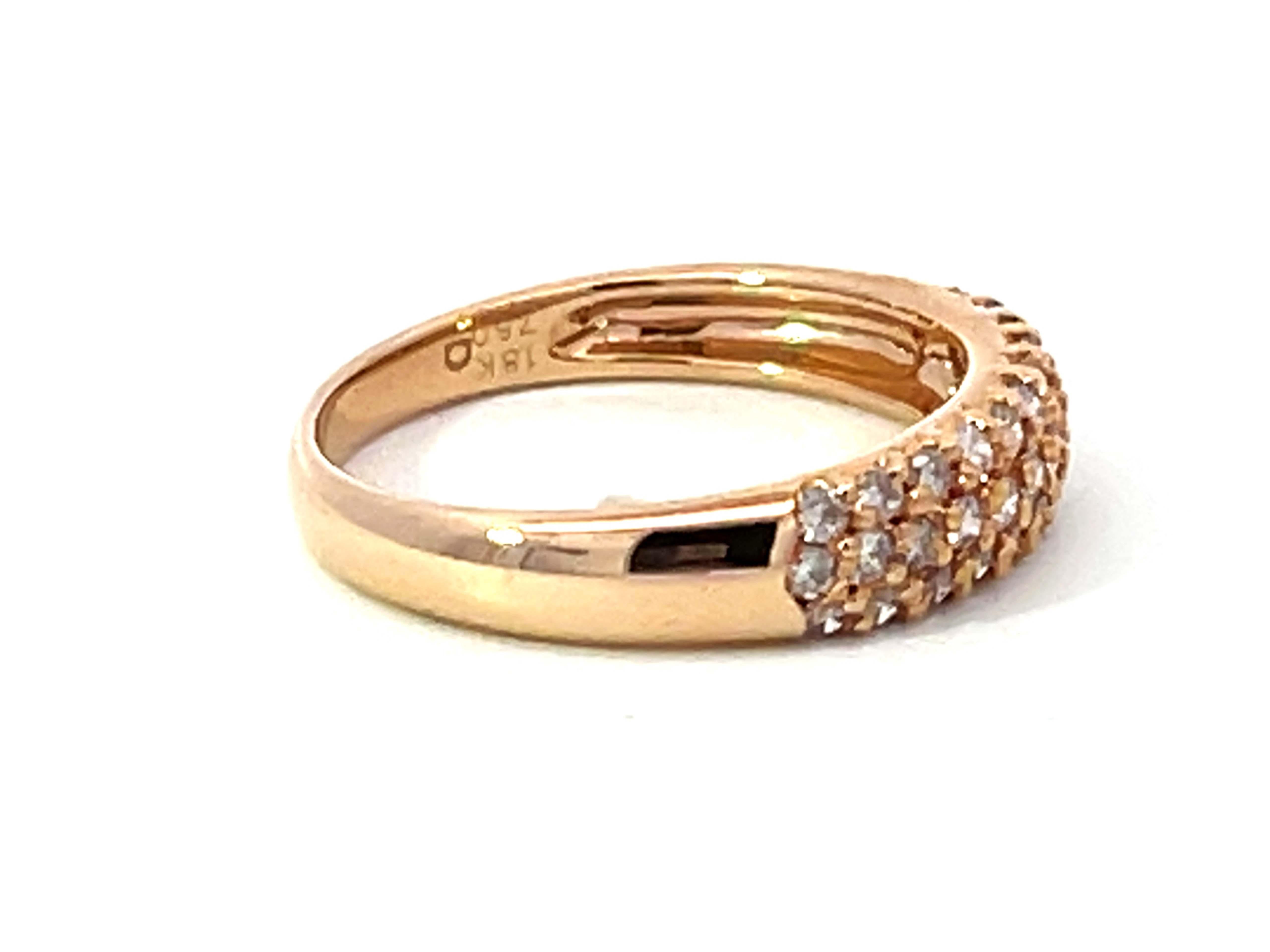 Solid 18K Rose Gold Pave Diamond Dome Band Ring In Excellent Condition In Honolulu, HI