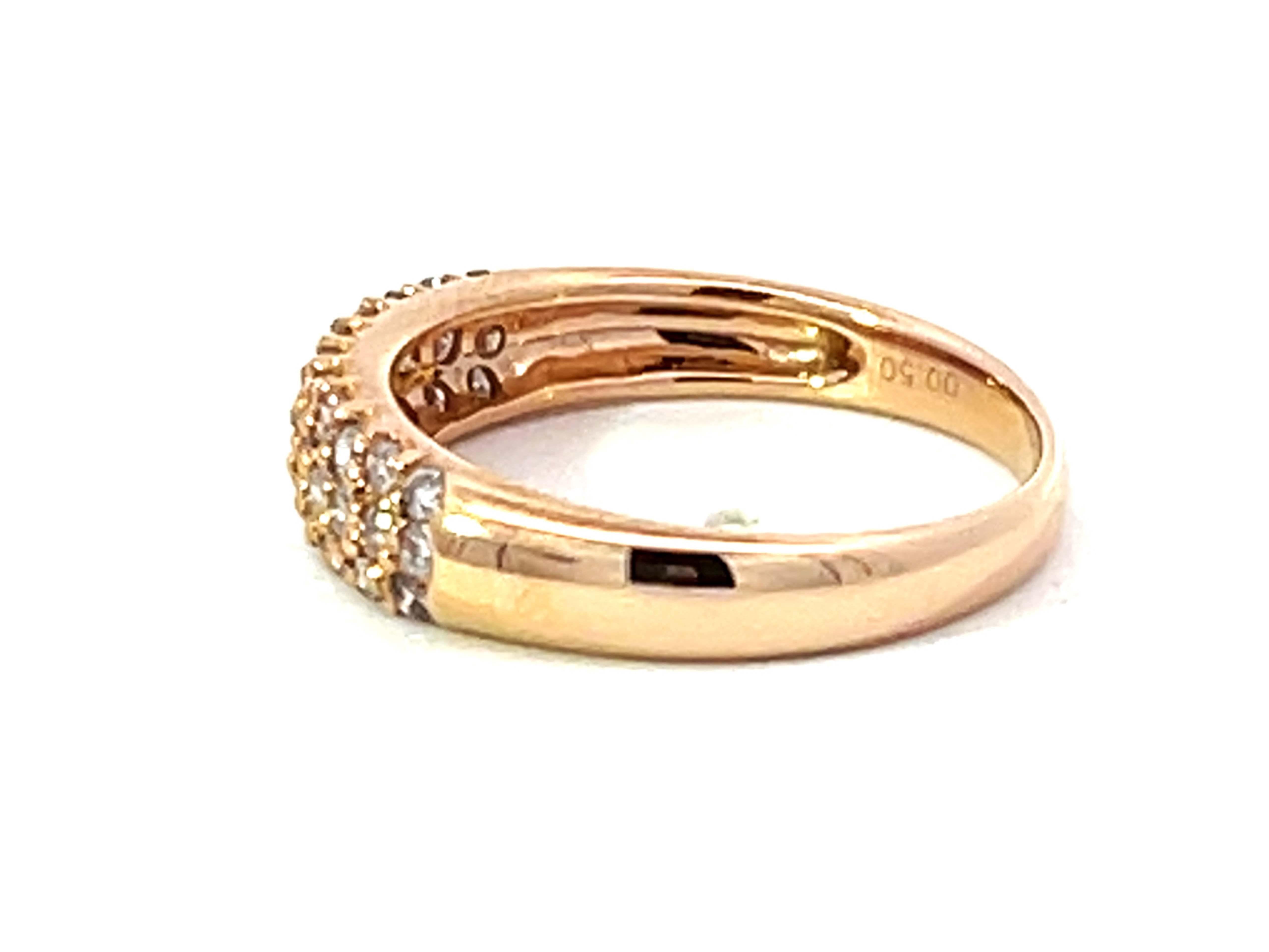 Women's or Men's Solid 18K Rose Gold Pave Diamond Dome Band Ring