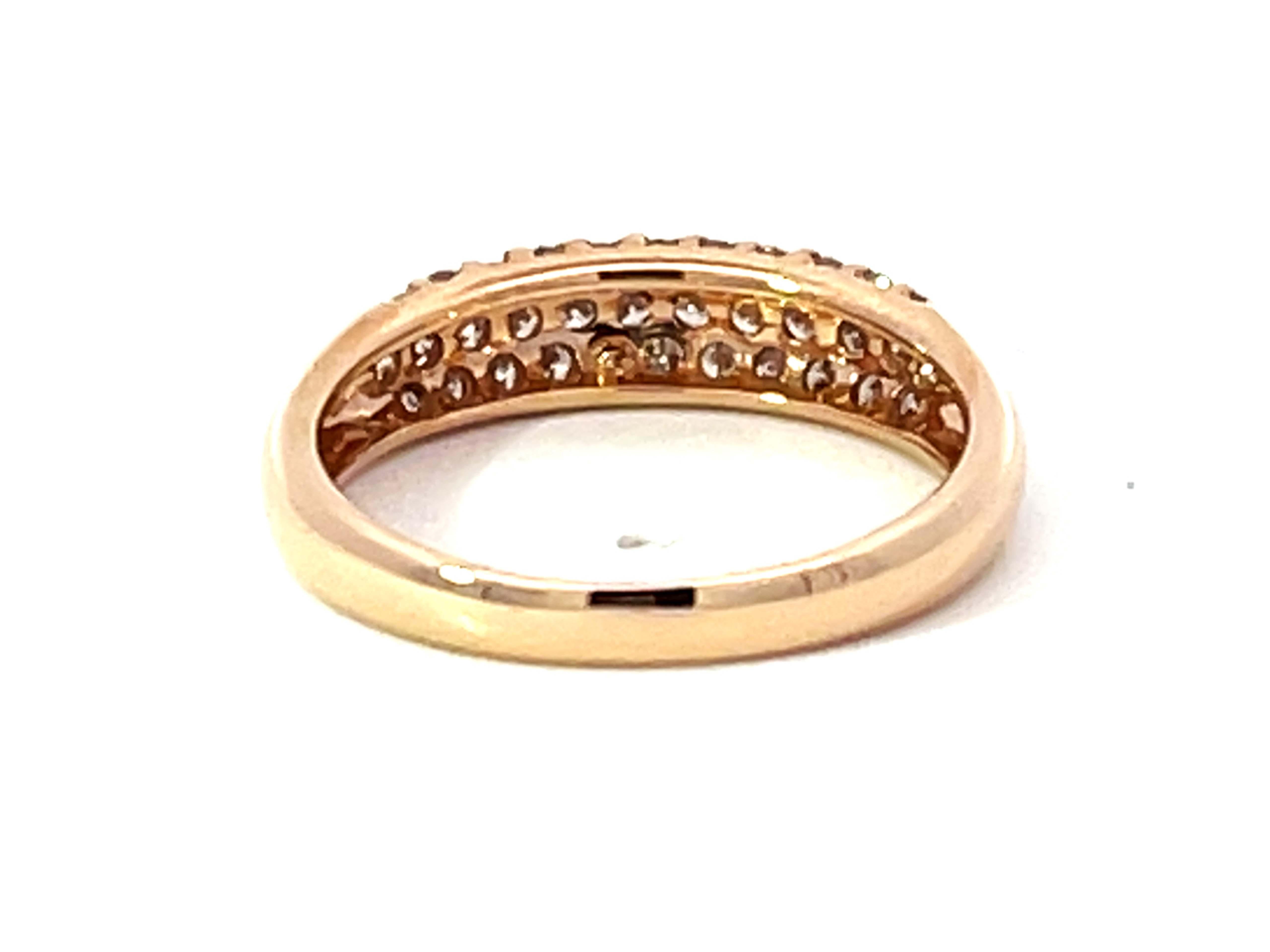 Solid 18K Rose Gold Pave Diamond Dome Band Ring 1