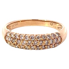 Solid 18K Rose Gold Pave Diamond Dome Band Ring