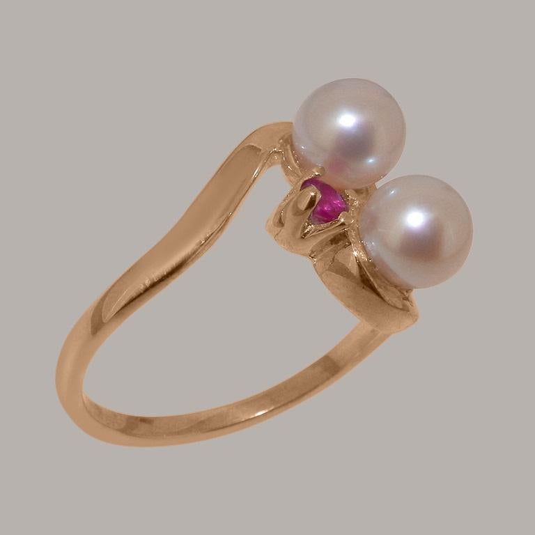 For Sale:  Solid 18K Rose Gold Pearl & Ruby Womens Dress Ring Customizable 3