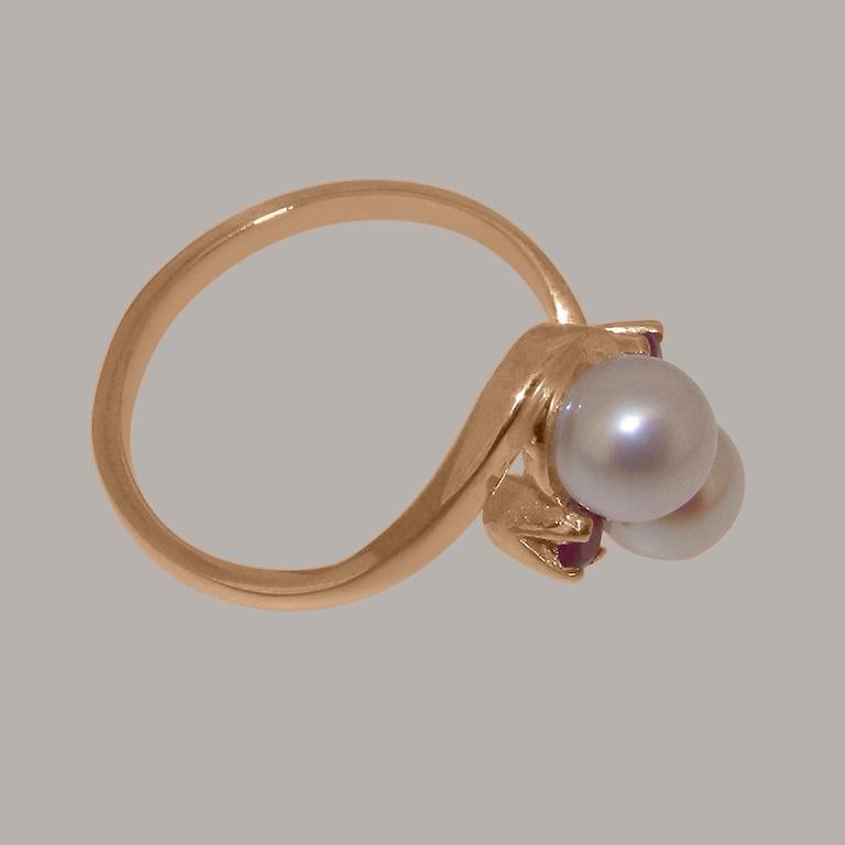 For Sale:  Solid 18K Rose Gold Pearl & Ruby Womens Dress Ring Customizable 4
