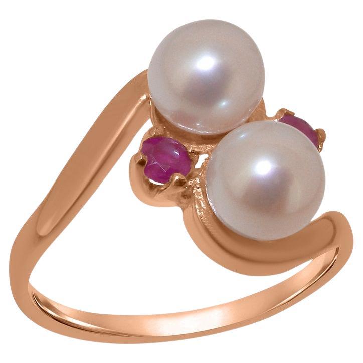For Sale:  Solid 18K Rose Gold Pearl & Ruby Womens Dress Ring Customizable