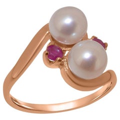 Bague femme en or rose massif 18K avec perles et rubis Personnalisable