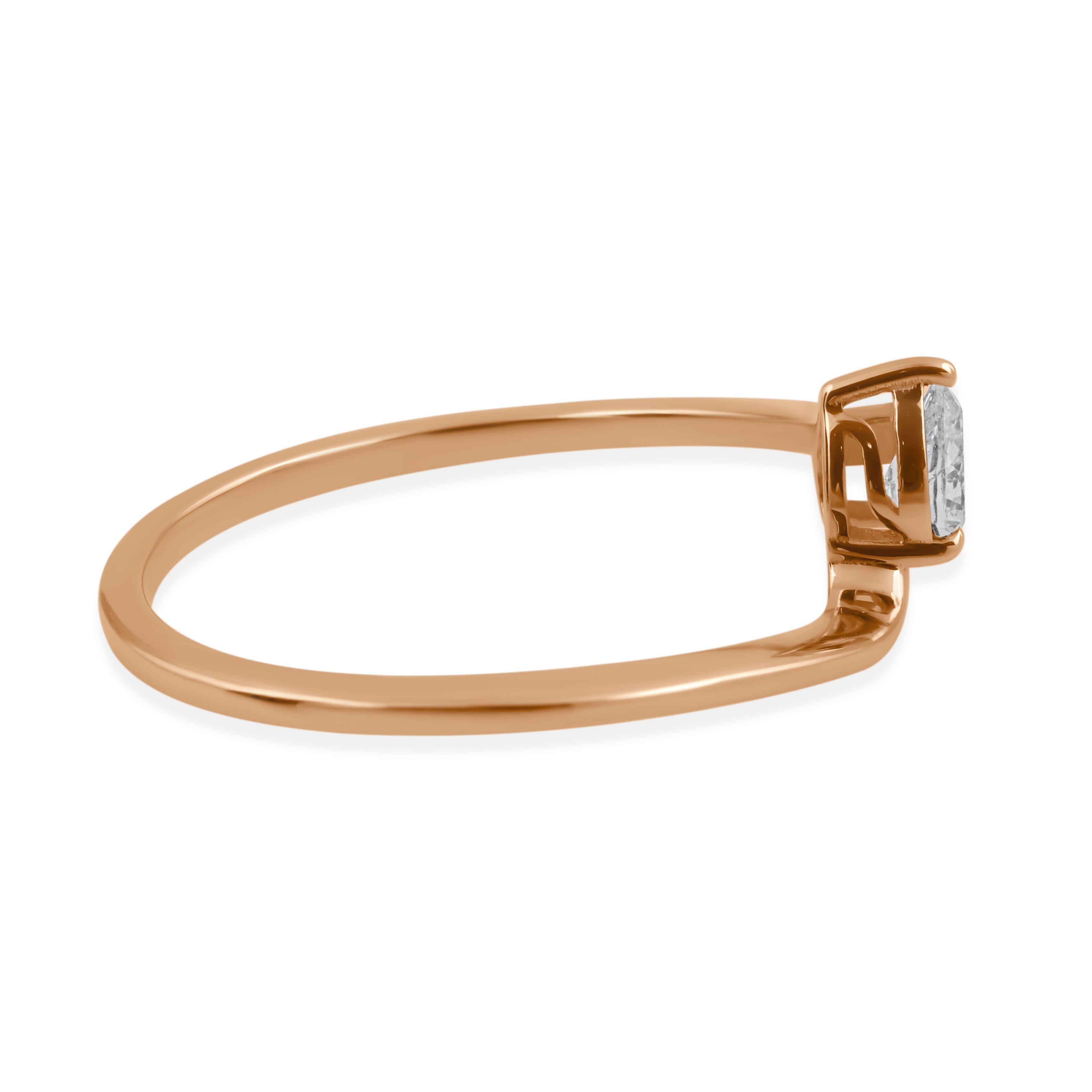 For Sale:  Solid 18k Rose Gold Tiny Pear Cut 0.19 Carat Diamond Ring Gift for Her 10