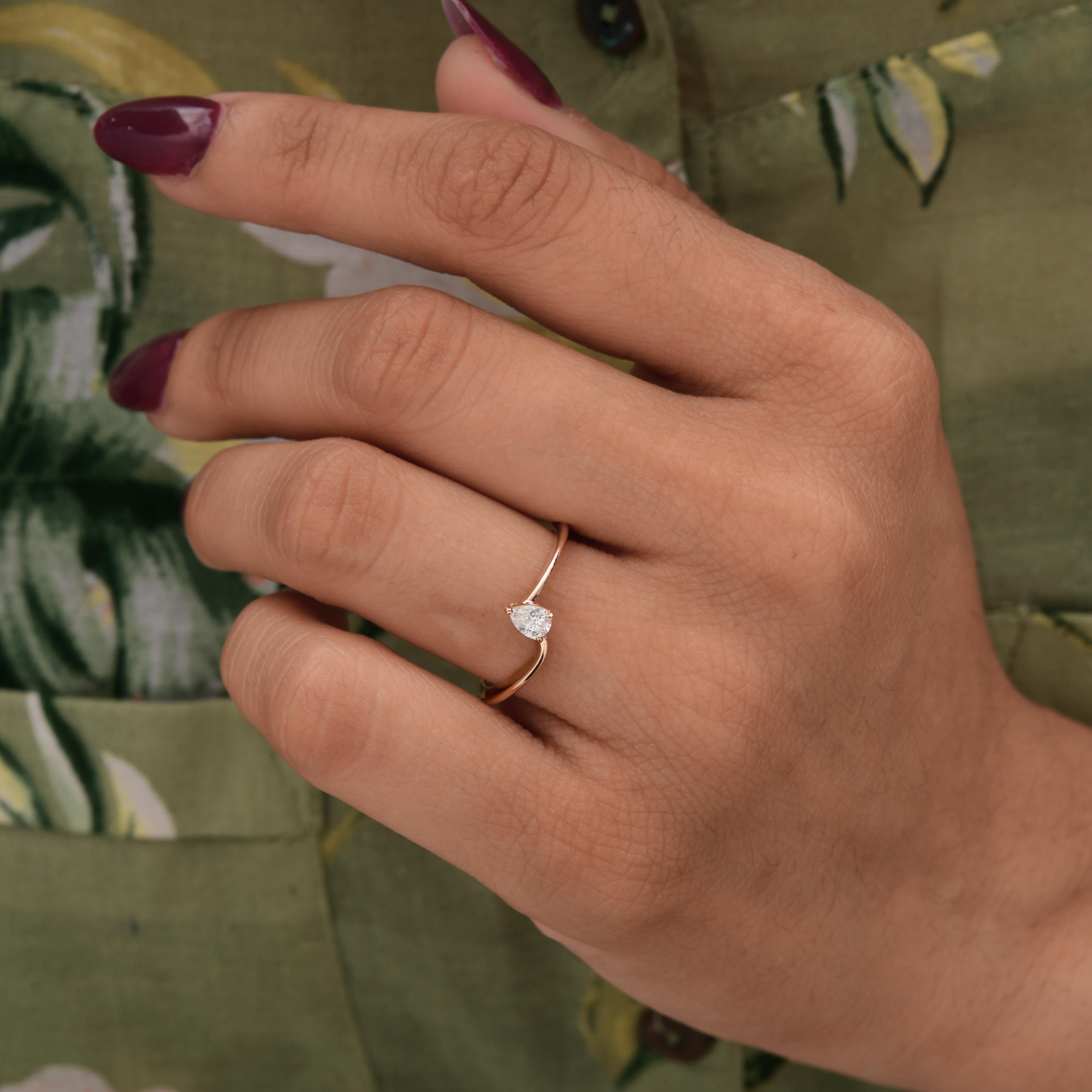 For Sale:  Solid 18k Rose Gold Tiny Pear Cut 0.19 Carat Diamond Ring Gift for Her 2