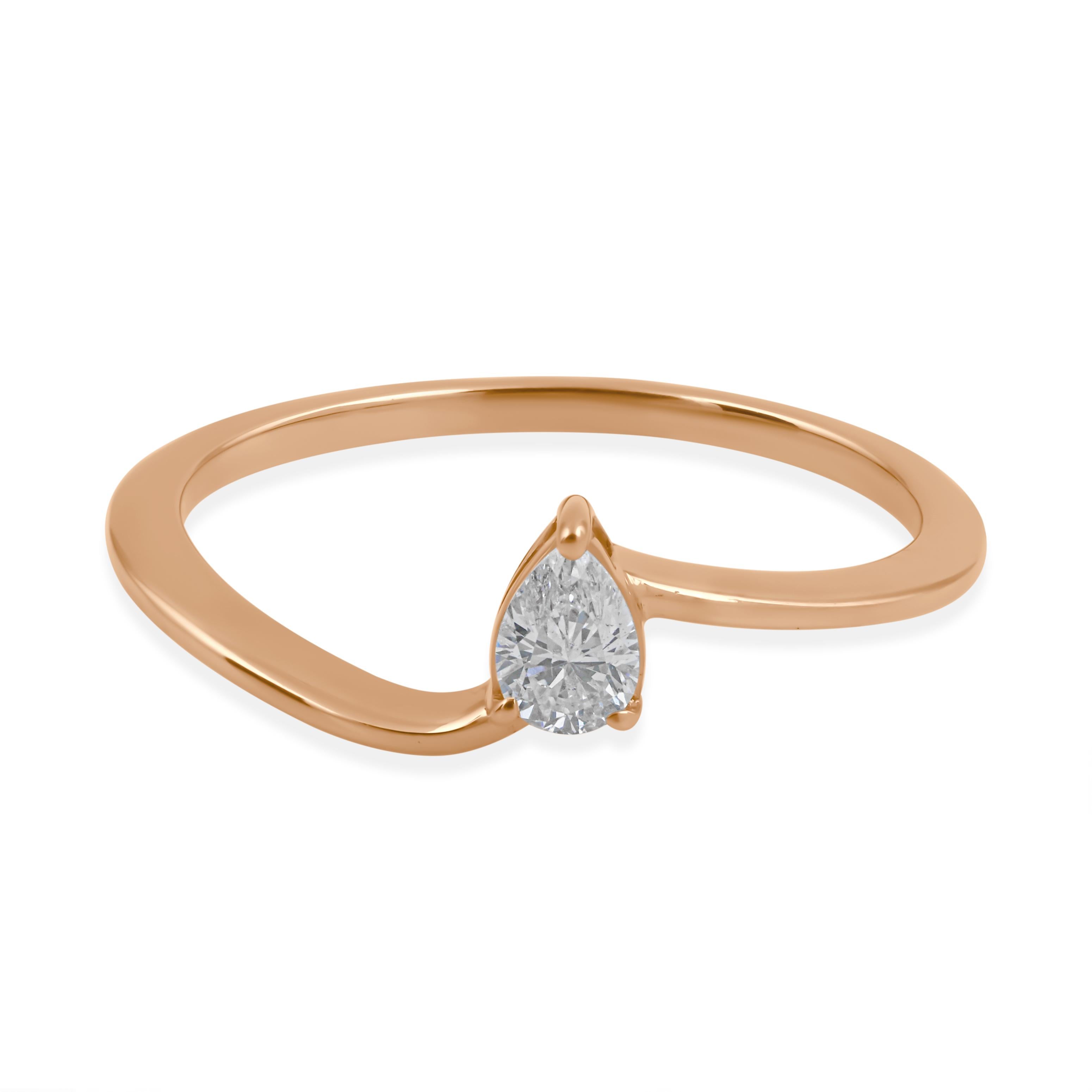 For Sale:  Solid 18k Rose Gold Tiny Pear Cut 0.19 Carat Diamond Ring Gift for Her 3