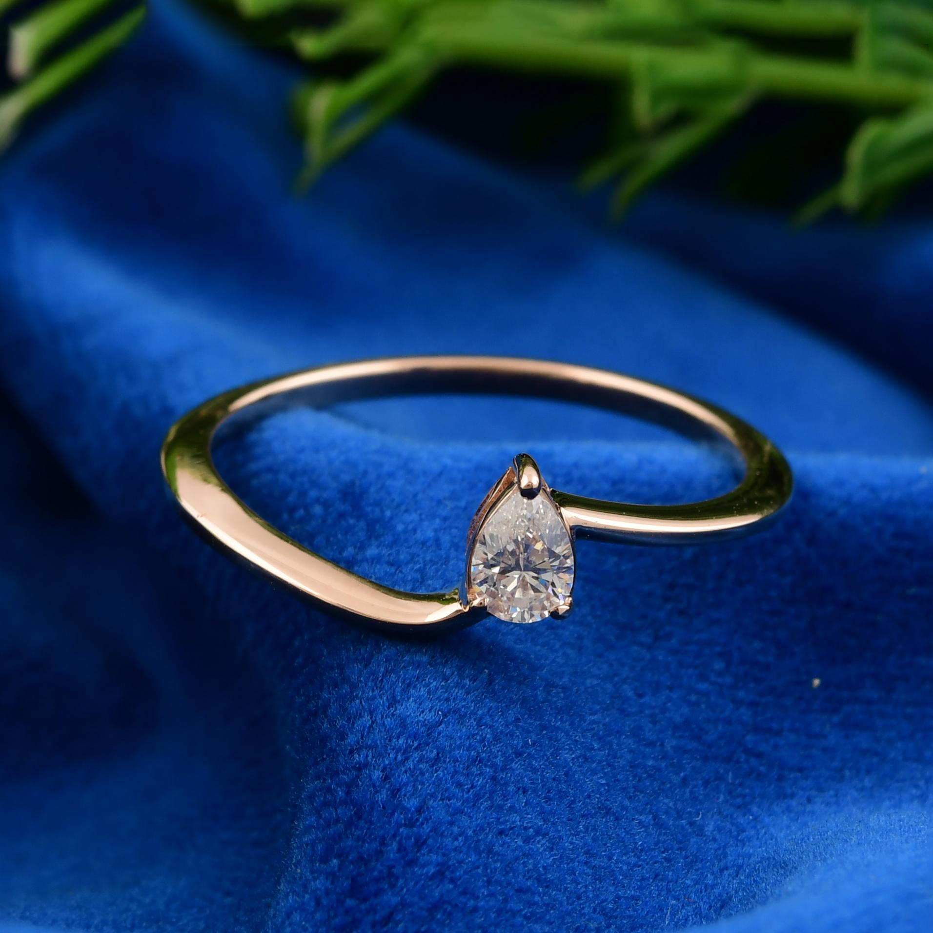 For Sale:  Solid 18k Rose Gold Tiny Pear Cut 0.19 Carat Diamond Ring Gift for Her 4