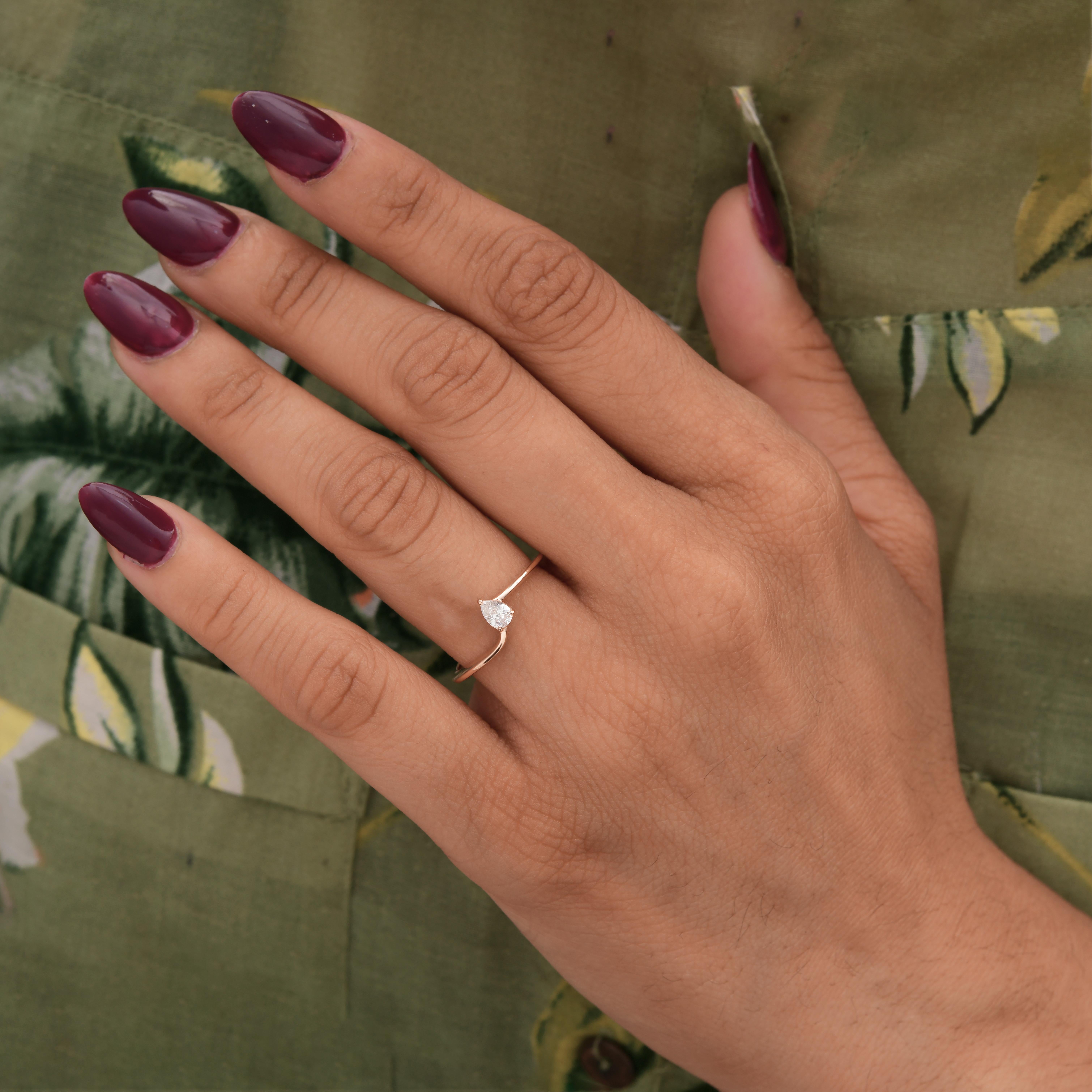 For Sale:  Solid 18k Rose Gold Tiny Pear Cut 0.19 Carat Diamond Ring Gift for Her 5
