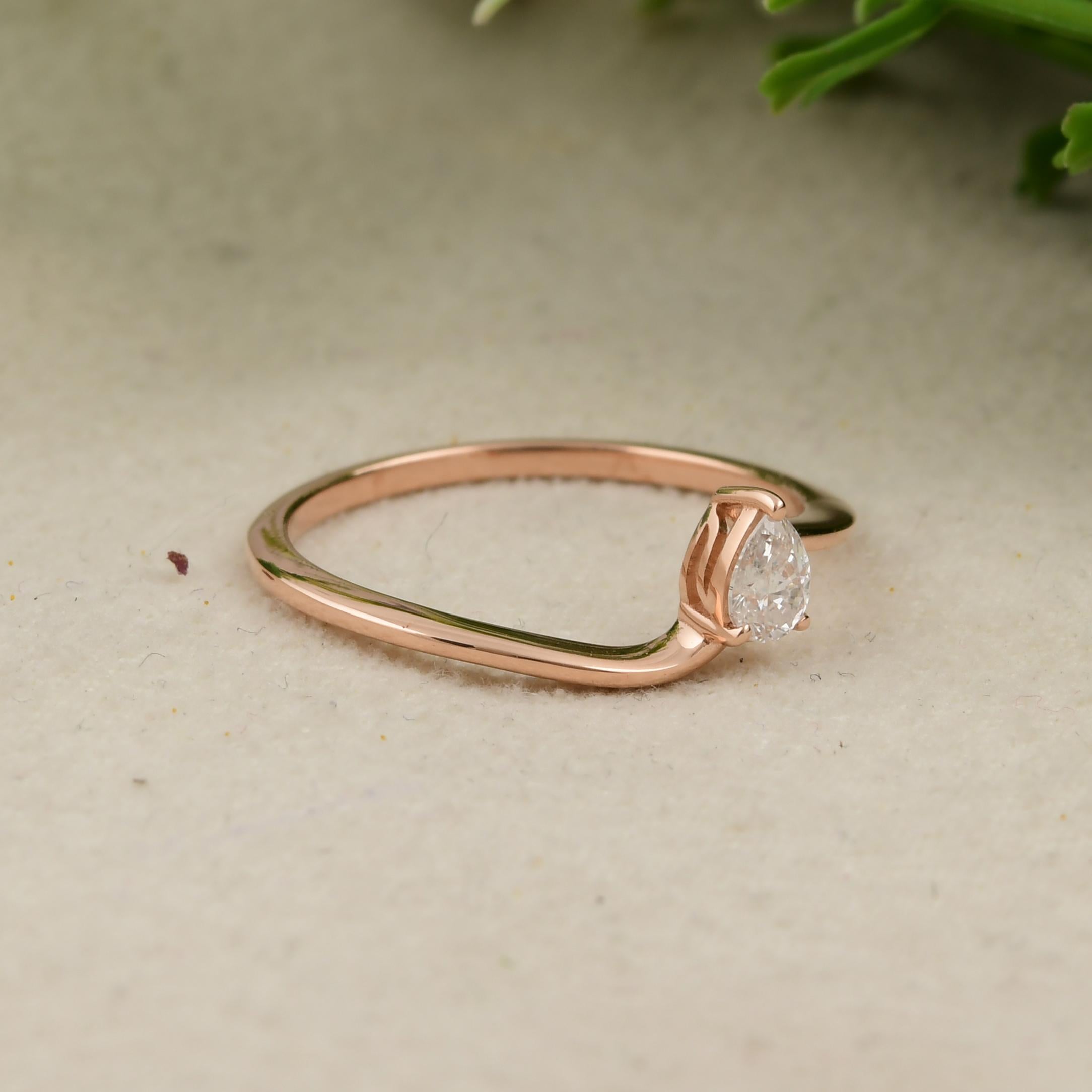 For Sale:  Solid 18k Rose Gold Tiny Pear Cut 0.19 Carat Diamond Ring Gift for Her 8