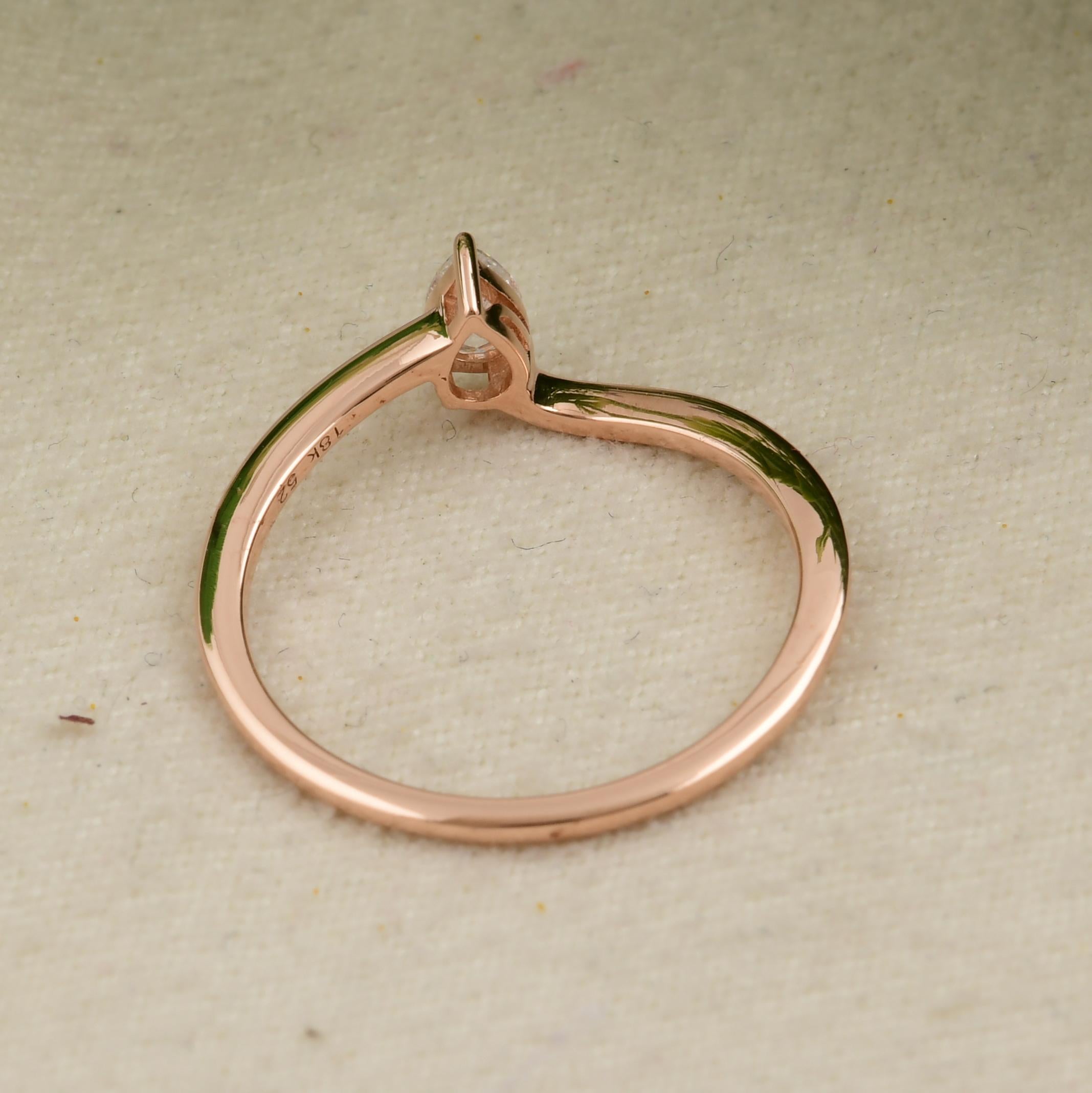 For Sale:  Solid 18k Rose Gold Tiny Pear Cut 0.19 Carat Diamond Ring Gift for Her 9
